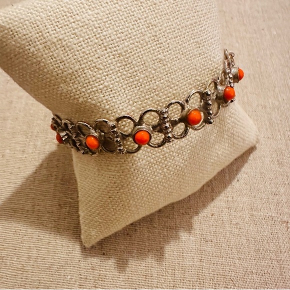 Vintage Jewelry - Vintage Silver Coral Bracelet